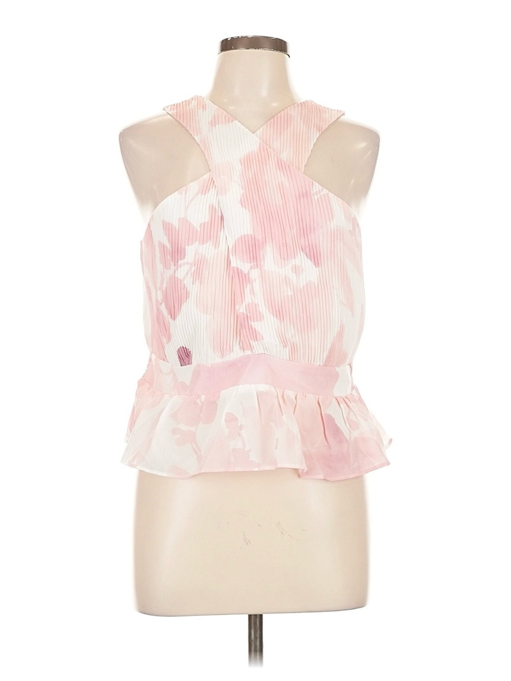 Express Pink White Floral Pleated Halter Peplum Camisole